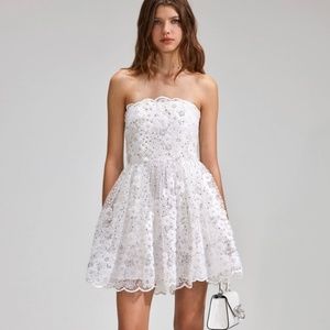New Self-Portrait White Sequin Bandeau Mini Dress (Size 2)